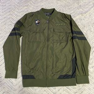 Army Green Zip-Up Jacket, Mens Medium